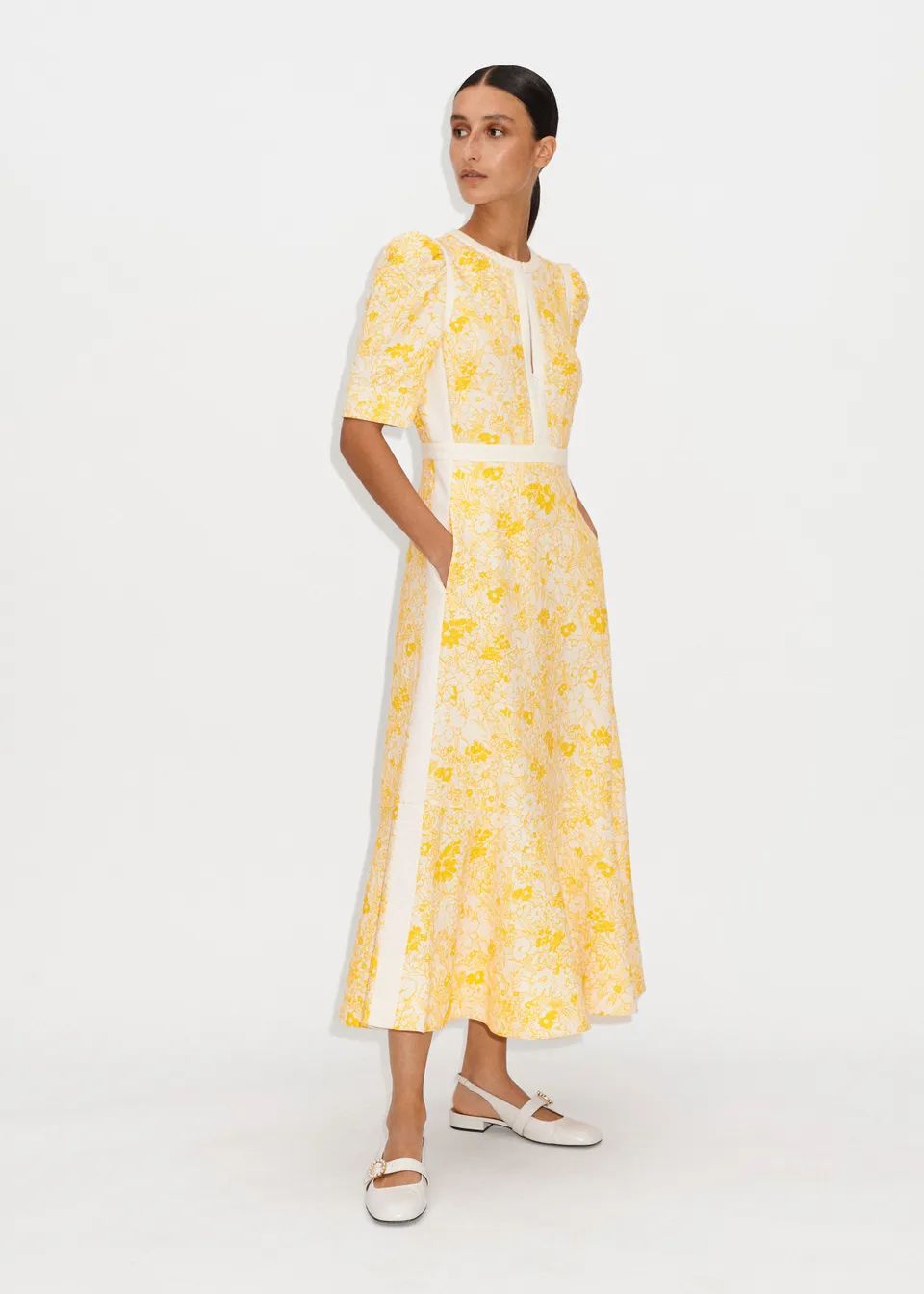 Cotton Jacquard Gardenia Print Maxi Dress | ME + EM