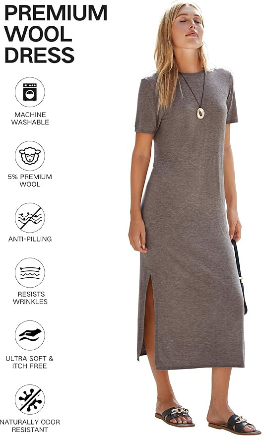 Arach&Cloz Womens Summer Casual Short Sleeve Crew Neck Wool Blend T Shirt Split Maxi Long Dress 2... | Amazon (US)