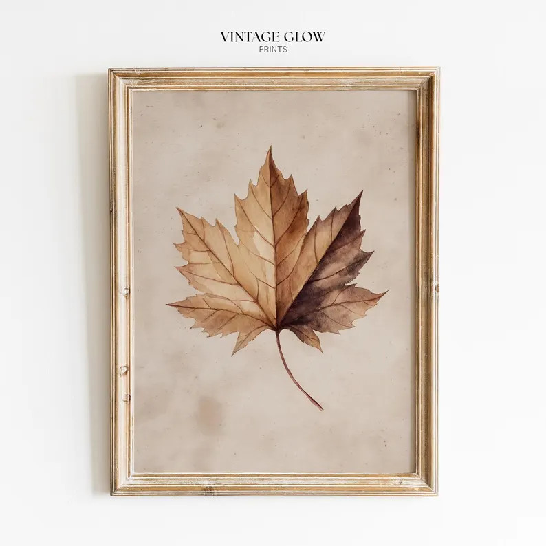 Vintage Maple Leaf Print | Beige Autumn Botanical Art (Digital Download) | Etsy (Global)
