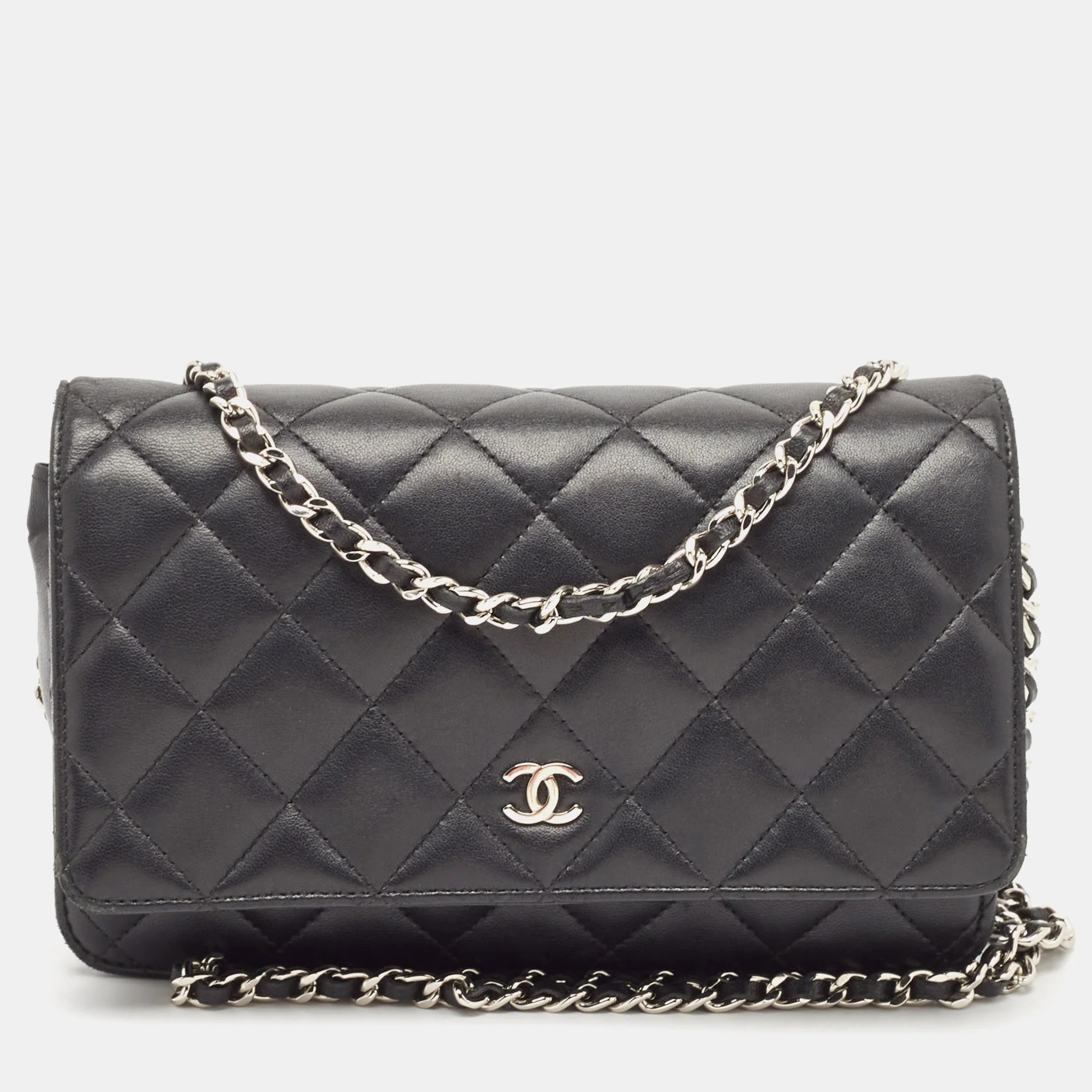 Chanel Black Quilted Leather Cc Wallet On Chain | Shop Simon