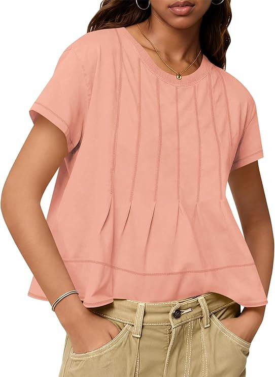 Tankaneo Womens Babydoll Tops Short Sleeve Peplum Pleated Summer T-Shirts Casual Loose Fit Flowy ... | Amazon (US)