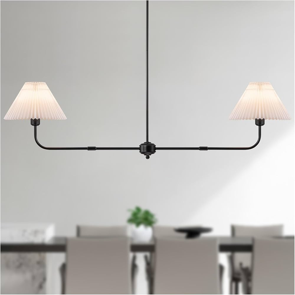 Modern Linear Chandelier, 2-Light Dining Room Light Fixture with White Fabric Shade Kitchen Islan... | Amazon (US)