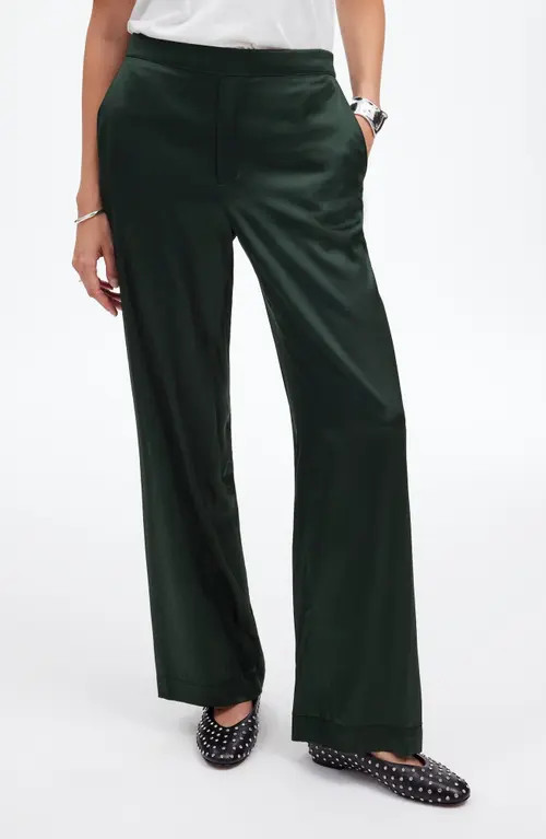 Madewell Pull-On Straight Stretch Satin Pants in Luxury Forest at Nordstrom, Size Xx-Small | Nordstrom