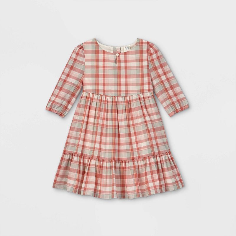 OshKosh B'gosh Toddler Girls' Plaid 3/4 Sleeve Dress - Coral 12M | Target