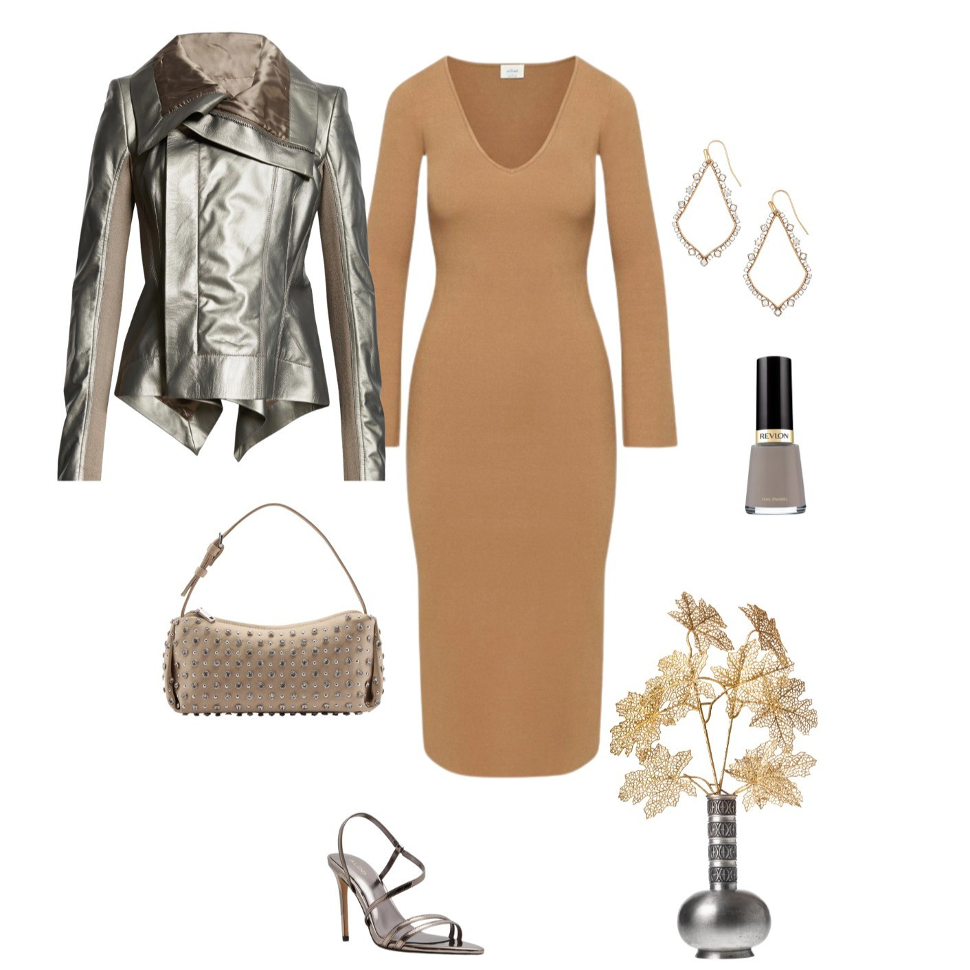Tan and gray goes date night! This formatting camel sweater dress cobines beautifully with pewter strappy sandals and a metalic pewter leather jacket.

#LTKSeasonal #LTKOver40 #LTKStyleTip