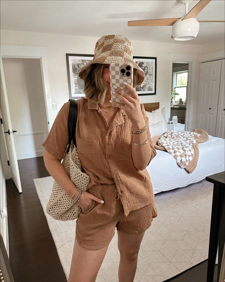 VIRAL TARGET SET 🤍 pajamas or casual wear?! Have been wearing as PJs but love them paired with summer accessories for a day out. I’m in a medium! Linking to all my accessories here, too!

Target find, target set, gauze pajamas, gauze PJs, 

#LTKFind #LTKSeasonal #LTKunder50