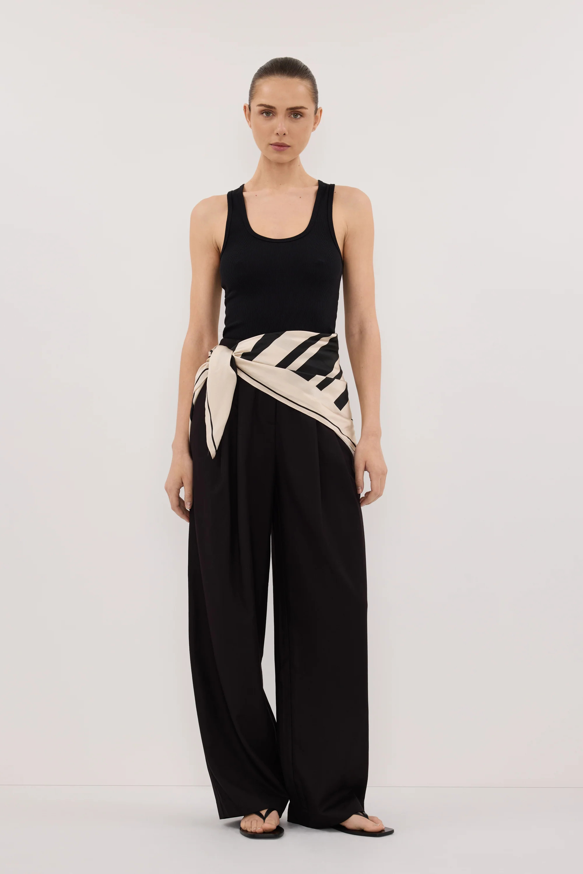 RAE BLACK STRIPE SILK SCARF | DISSH