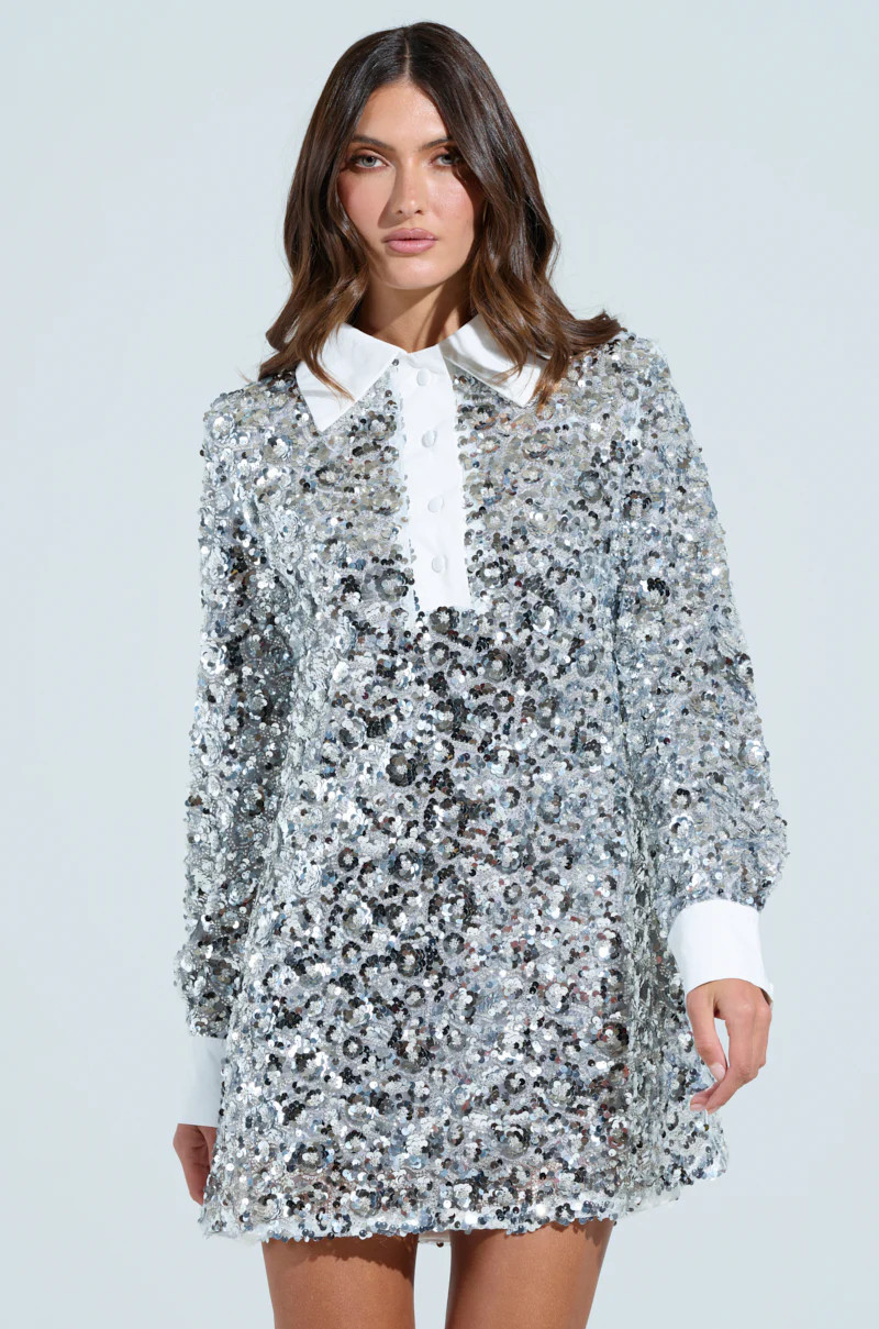 SO POSH BEADED SEQUIN SHIRT DRESS | AKIRA
