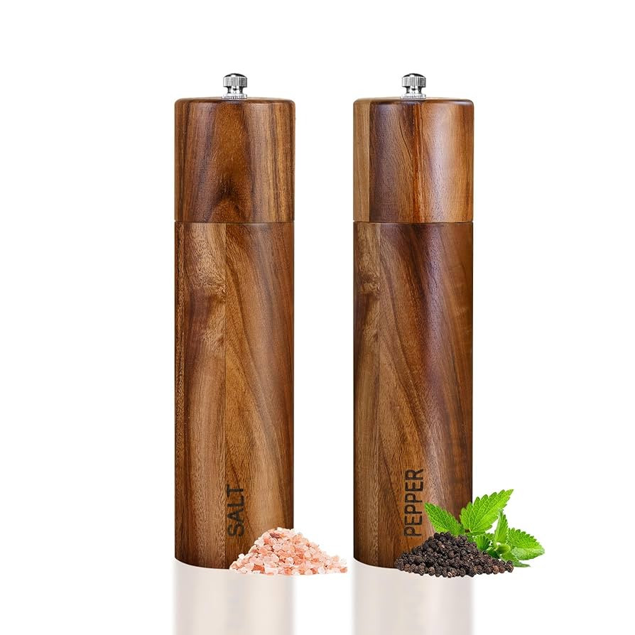 2 Pack Acacia Wooden Salt and Pepper Grinder Set 8 Inches Refillable Salt and Pepper Mills Adjust... | Amazon (US)