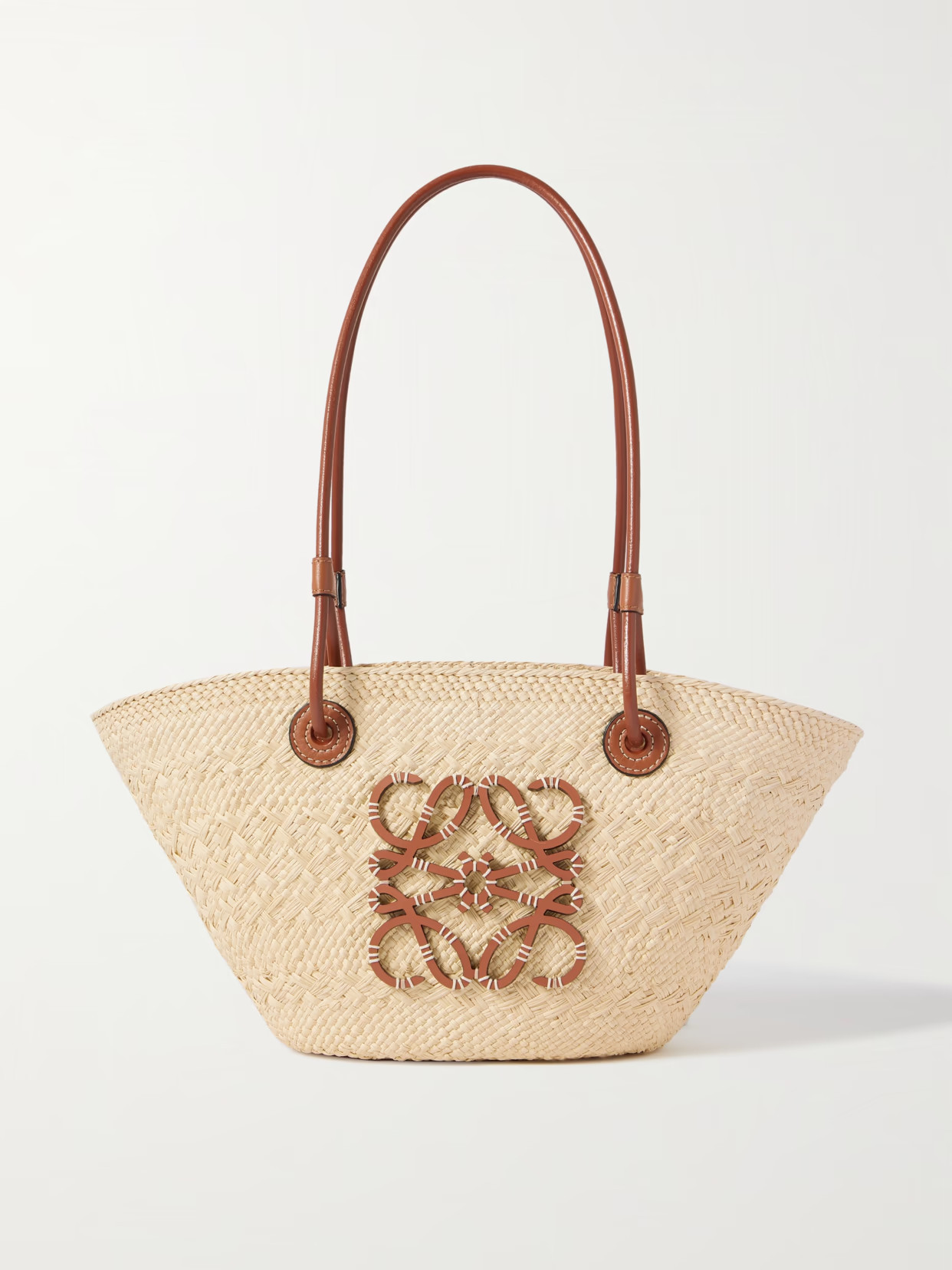 LOEWE - + Paula's Ibiza Anagram Small Leather-trimmed Woven Raffia Tote - Brown | NET-A-PORTER (US)