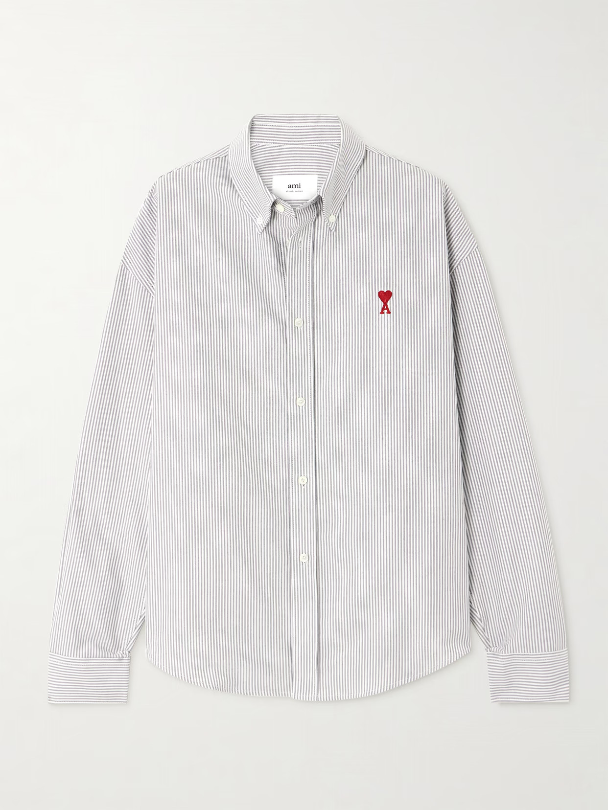 AMI PARIS - Adc Embroidered Striped Cotton-poplin Shirt - White | NET-A-PORTER (US)