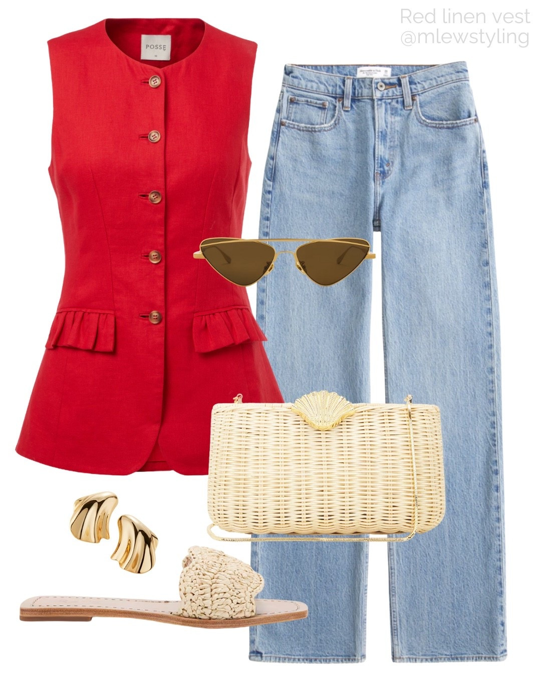 Chic summer outfit with a red linen vest 🍓

Tags: posse waistcoat, Abercrombie jeans, raye slide sandals, Jenny bird earrings, poolside clutch, raffia bag, Devon Windsor sunglasses, elevated weekend outfit 

#LTKShoeCrush #LTKSeasonal #LTKStyleTip