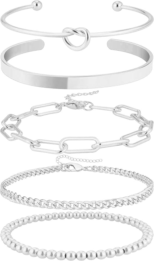 14K Gold Plated Bangle Cuff Bracelet Set for Women Bracelet Stack Adjustable Tennis/Beaded/Paperc... | Amazon (US)