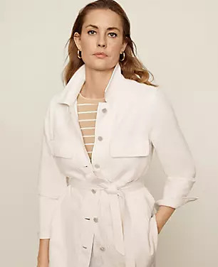 Petite AT Weekend Belted Denim Jacket in Ivory | Ann Taylor (US)