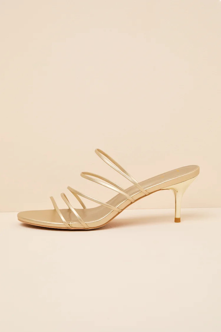 Naomi Champagne Gold Strappy Low Heel Slide Sandals | Lulus