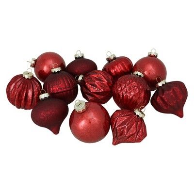 Northlight 12ct Red Contemporary 3-Finish Glass Christmas Ornaments 3.75" (95mm) | Target