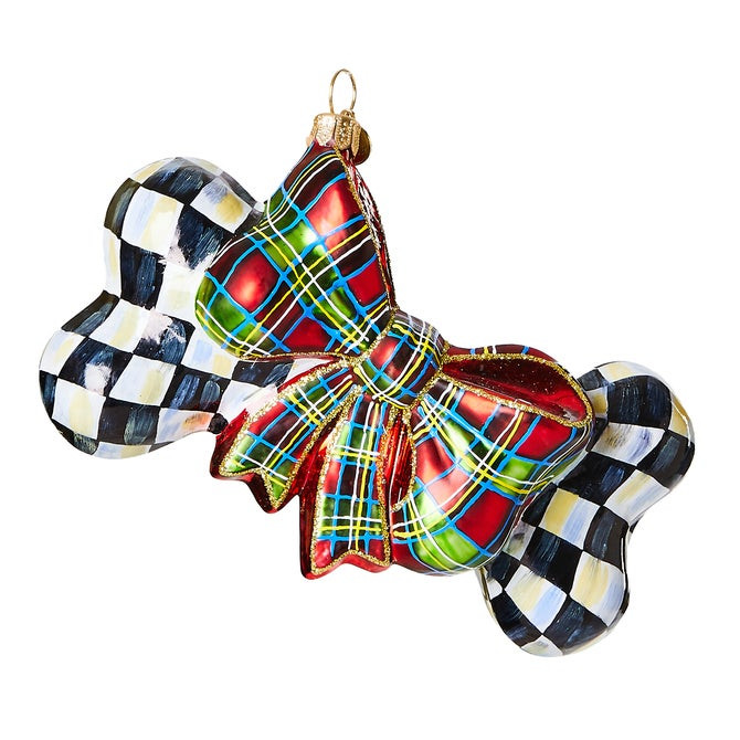 Courtly Check Dog Bone Glass Ornament | MacKenzie-Childs