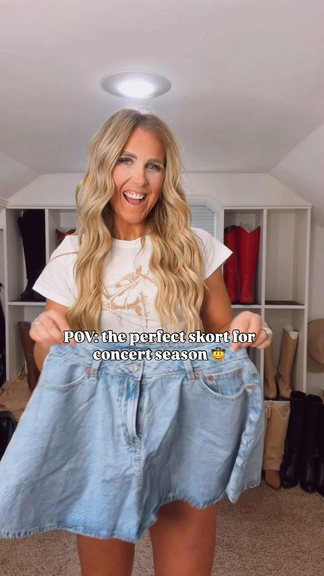 Denim skort, skort, country concert outfit, outfit idea, concert ootd, concert style, denim on denim, denim skirt 

#LTKTravel #LTKootd #LTKSaleAlert