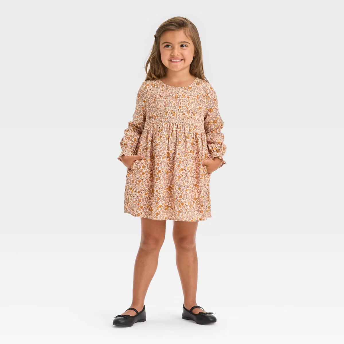 Toddler Girls' Floral Twill Long Sleeve Dress - Cat & Jack™ | Target