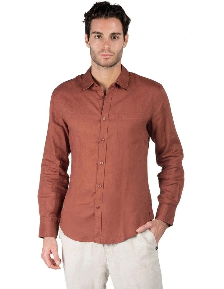 Coast Clothing CoLong Sleeve Linen Shirt in Burnt Orange | Myer