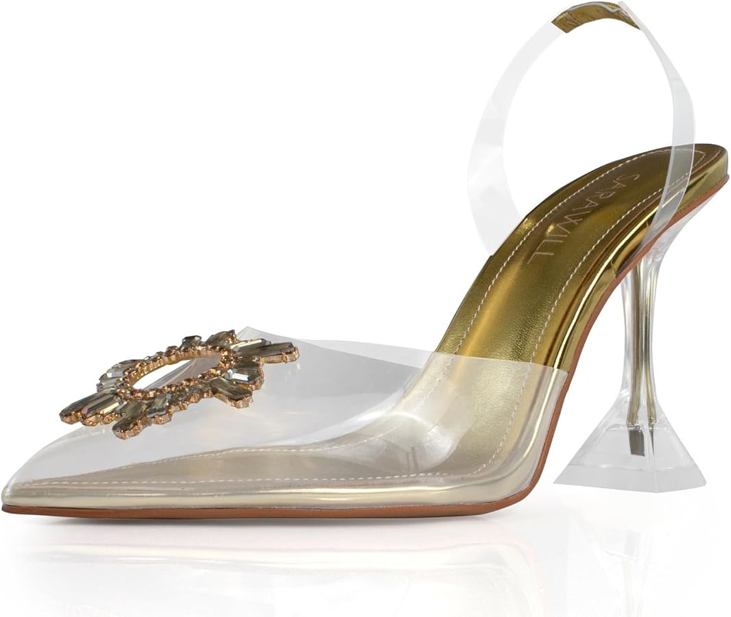 sarawill Women's Sexy Stiletto Pumps Pointed Toe Transparent PVC High Heels Crystal Rhinestones S... | Amazon (US)