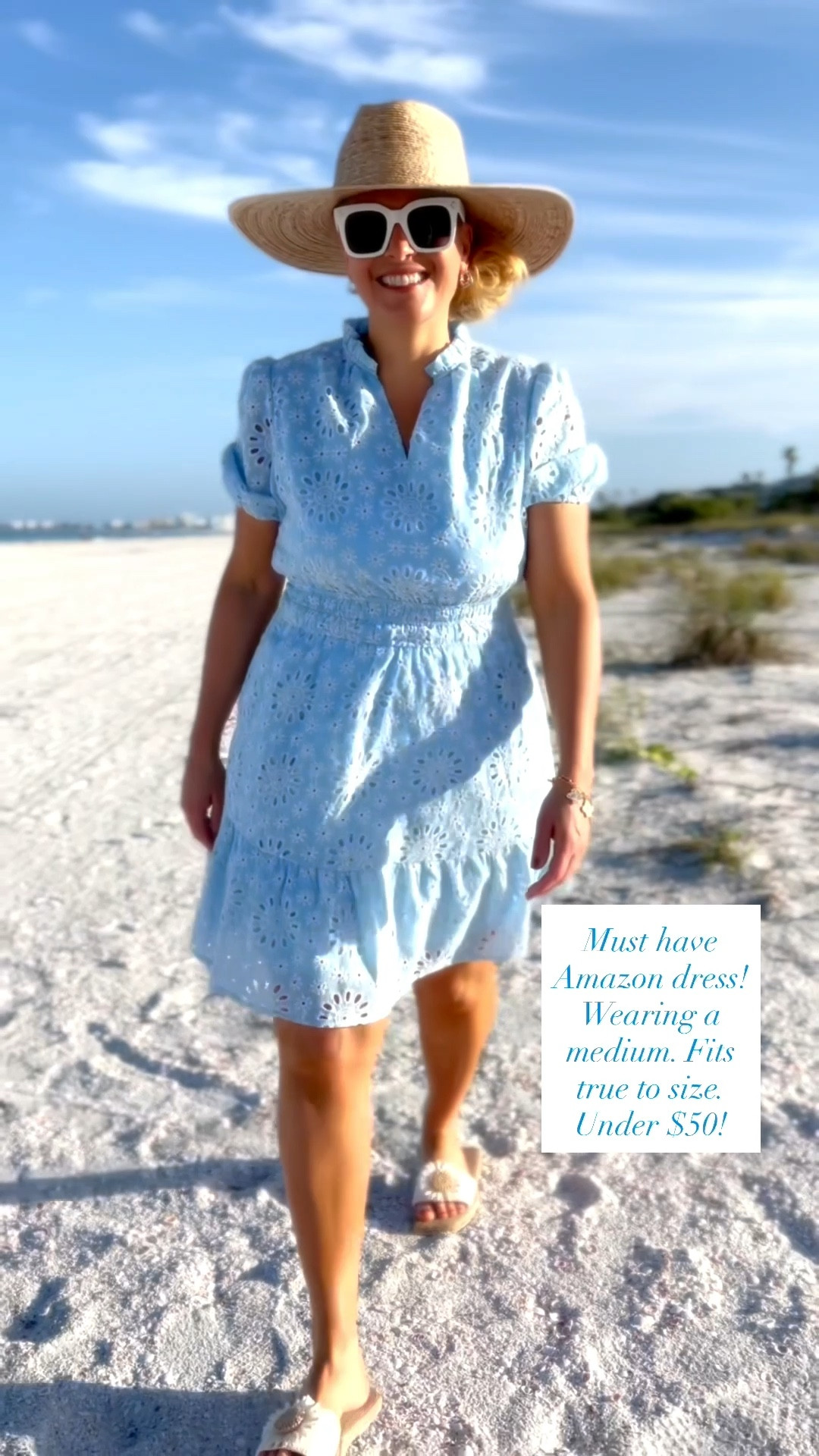 Must have Amazon dress.

My blue and white eyelet dress is perfect for a beach resort or as a wedding guest!
Wearing a medium and fits true to size.

Obsessed with these blue and white hoop earrings too. They look amazing with this amazon dress.

Don’t forget to add the straw hat, sandals and sunglasses to complete this beach resort look!


#LTKSeasonal #LTKOver40 #LTKSaleAlert #LTKWedding #LTKTravel #LTKgrwm #LTKootd #LTKMidsize #LTKSwim #LTKFestival #LTKvlog
