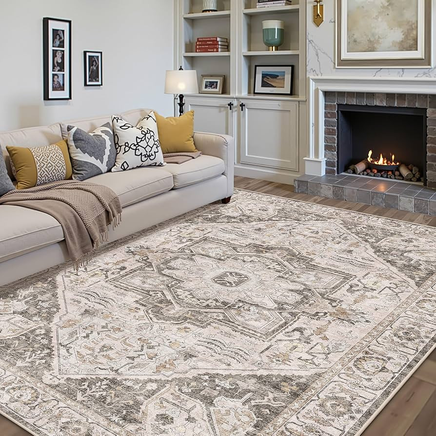 Vintage Area Rug 6x9 Brown Washable Living Room Kitchen Indoor Carpet Non Slip Bedroom Traditiona... | Amazon (US)