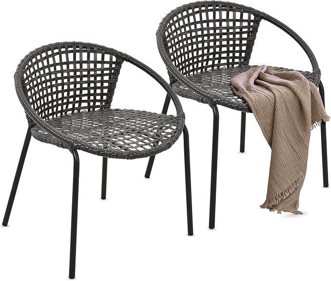 YITAHOME Outdoor Dining Chair Set of 2, Indoor-Outdoor Rope Woven Bistro Chairs, Wicker Armchair ... | Amazon (US)