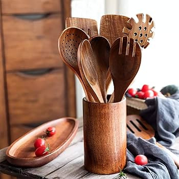 Wooden Spoons for Cooking,7Pcs Wooden Utensils for Cooking Teak Wooden Kitchen Utensil Set Wooden... | Amazon (US)
