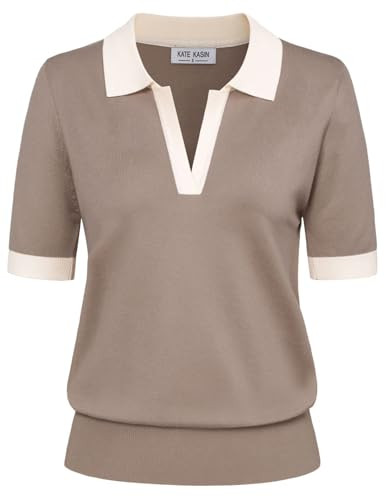 Women's Short Sleeve Classic V Neck Collared Casual Polo Sweater Tops | Amazon (US)