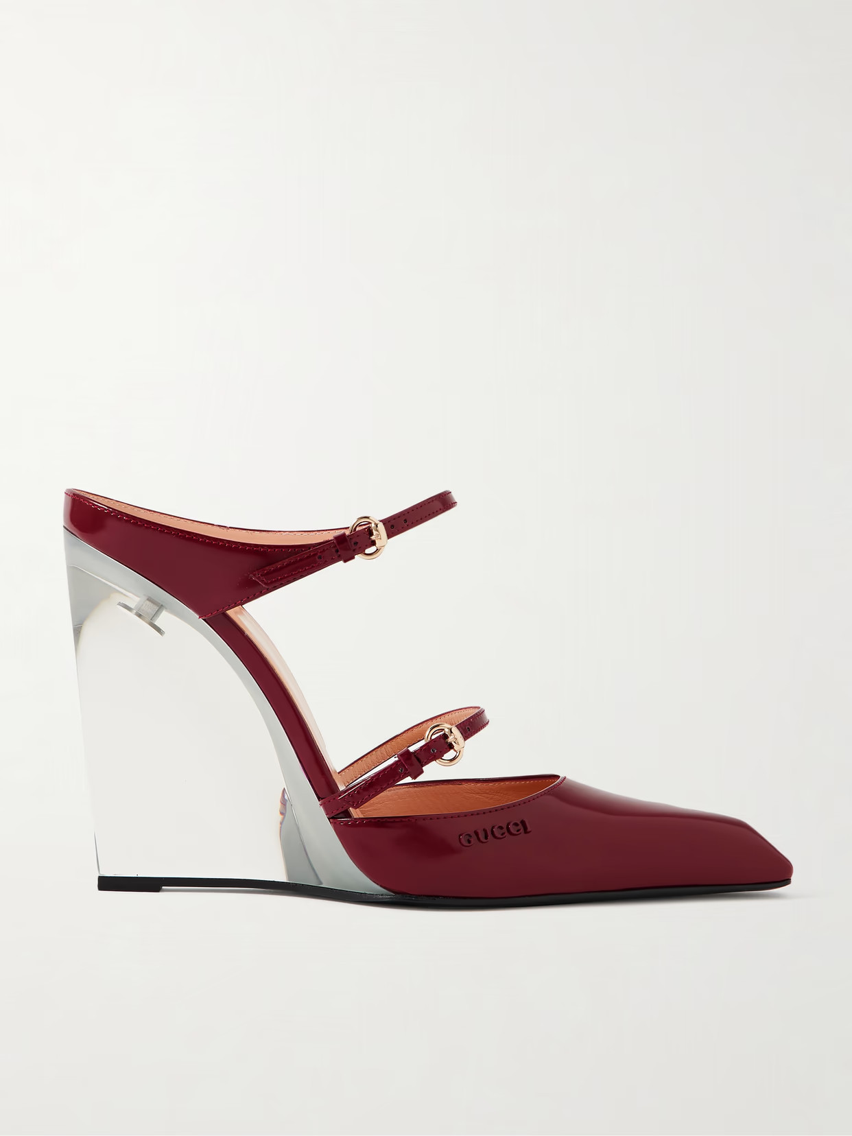 Gucci - Glossed-leather Wedge Mules - Burgundy | NET-A-PORTER (US)