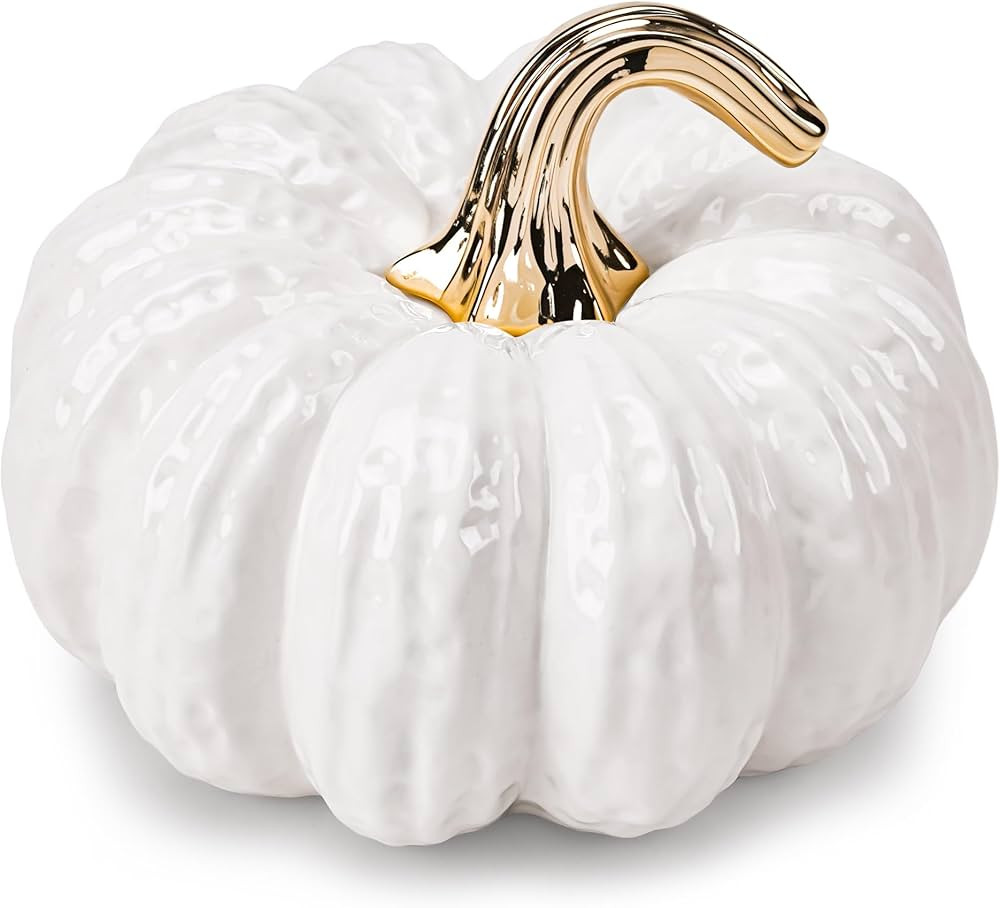 Decoraciones de calabaza falsa de 7.9 pulgadas, figuras de cerámica blancas realistas, modelo de... | Amazon (US)