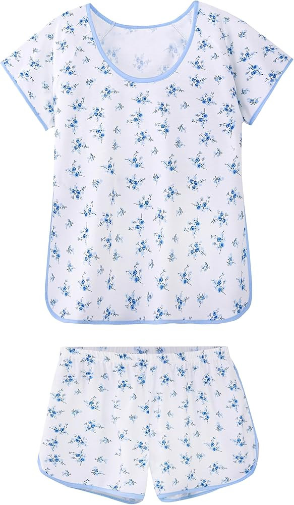 Hilinker Women Striped Pajama Set Short Sleeve Top with Shorts Sleepwear Pjs 2 Piece Lounge Sets | Amazon (US)