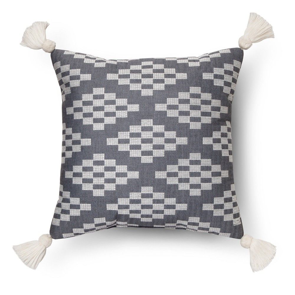 Herringbone Embroidered Square Decorative Pillow -Blue Nate Berkus, Blue | Target