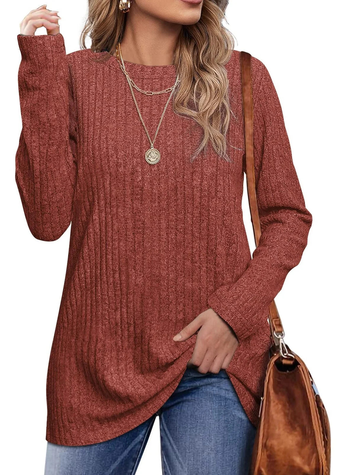 Fantaslook Long Sleeve Shirts for Women Crew Neck Casual Tunic Tops Lightweight Pullover - Walmar... | Walmart (US)
