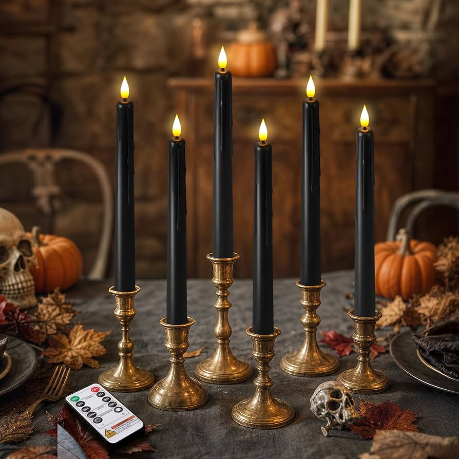 6 PCS Black Flameless Taper Candles with Remote and Timer, Real Wax LED Candlesticks with 3D Wick... | Amazon (US)