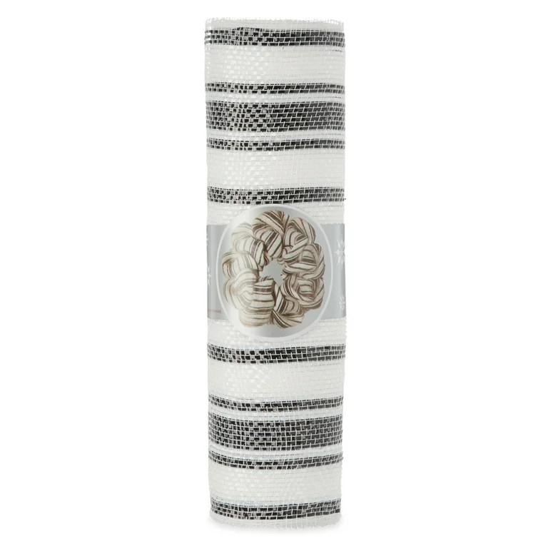 Holiday Time White and Black Stripe Mesh Christmas Ribbon Rolls, 10.5" - Walmart.com | Walmart (US)