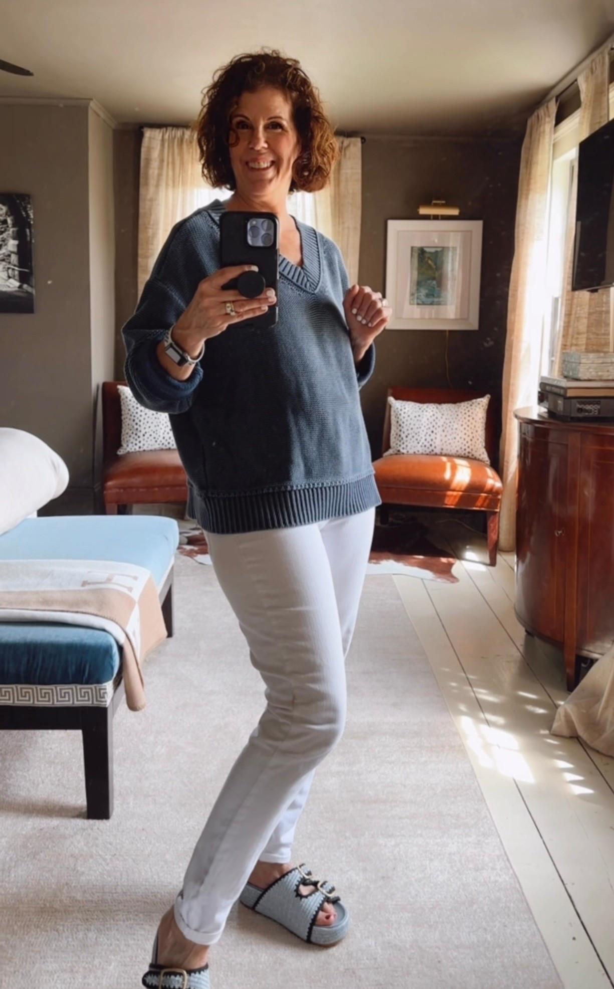 Denim blue sweaters for the win. 

#LTKOver40 #LTKxMadewell #LTKWorkwear