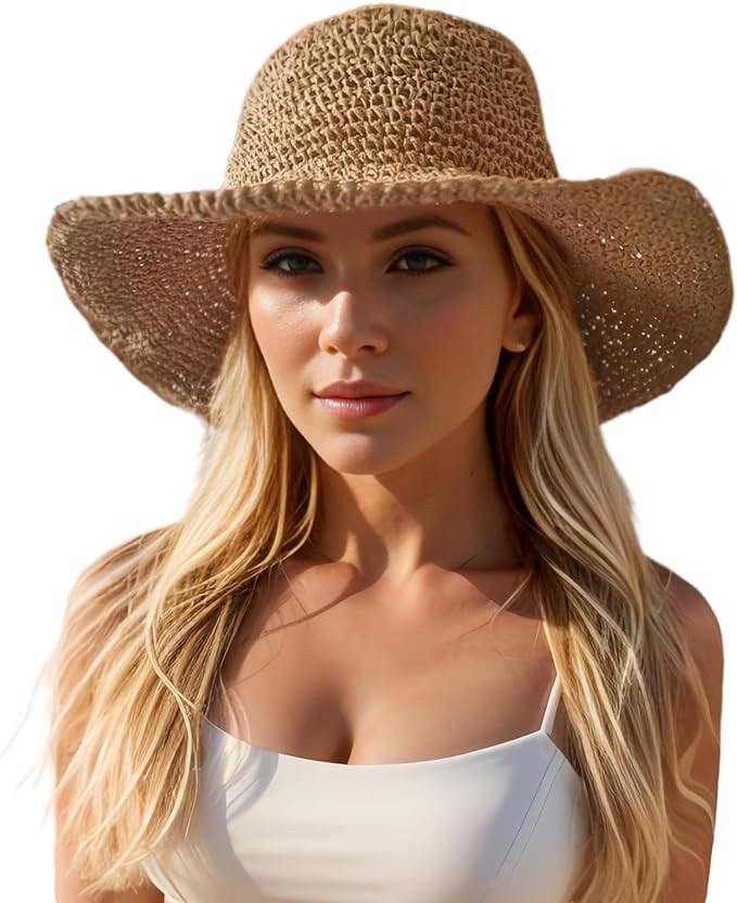 Floppy Big Beach Straw Hats for Women Foldable Summer Wide Brim Packable Sun Hat Womens Travel St... | Amazon (US)