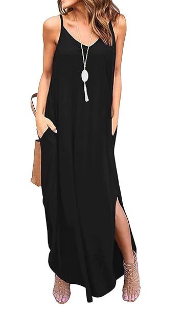 TODOLOR Women's Summer Casual Loose Dress Sleeveless Beach Cover Up Long Cami Maxi Dresses with P... | Amazon (US)