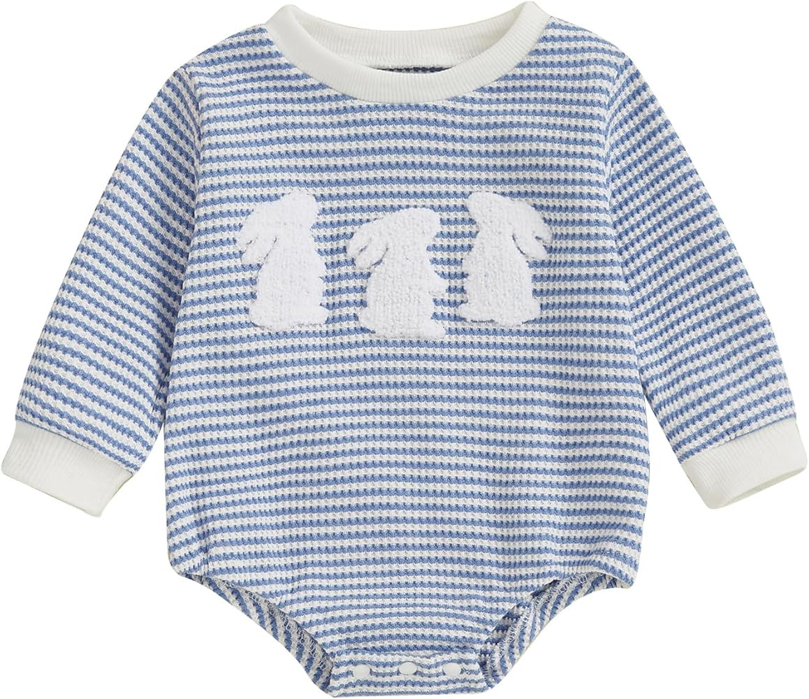 VISGOGO Baby Sweatshirt Romper Striped Heart/Clover Waffle St.Patrick Day Long Sleeve Irish Onesi... | Amazon (US)