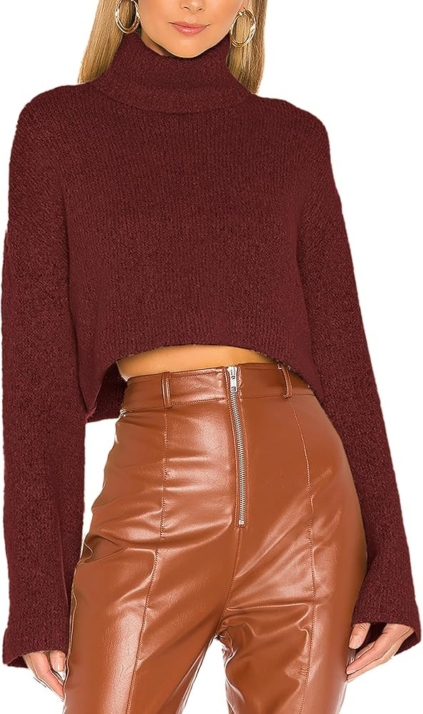 Jumppmile Women's Crop Sweater Turtleneck Long Sleeve Lightweight Fleece Cropped Pullover Sweater... | Amazon (US)