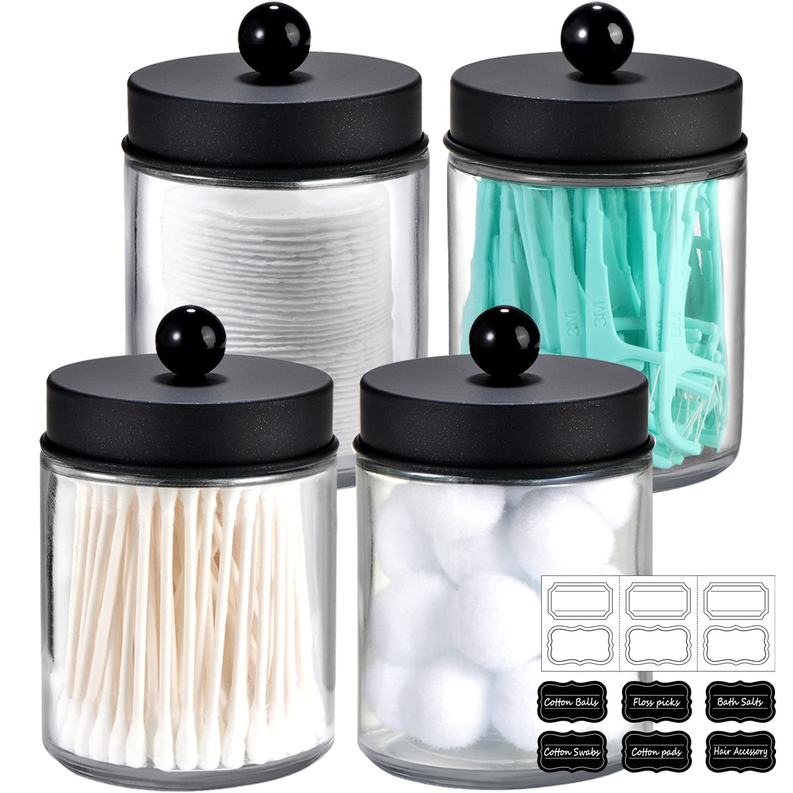 Amolliar 4 Pack Apothecary Jars Bathroom Vanity Storage Organizer Set -Countertop Canister with S... | Amazon (US)