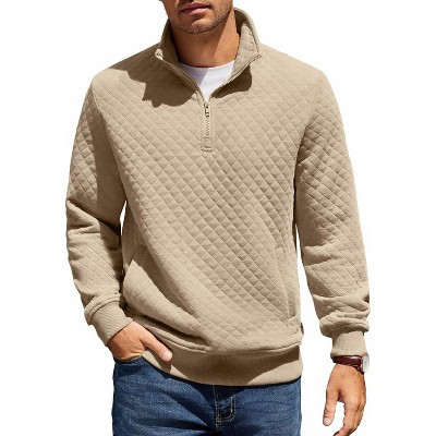 COOFANDY Mens Quarter Zip Pullover Quilted Sweatshirt Knit Long Sleeve Mock Neck Sweater Polo with Pocket Khaki XXL | Target