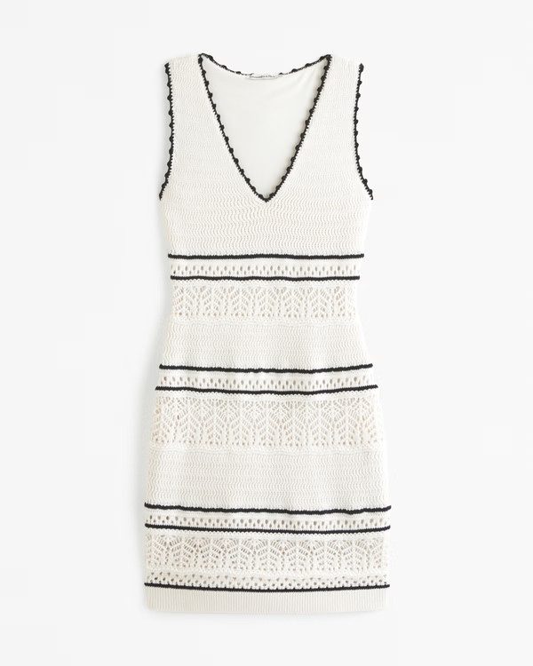 Crochet-Style V-Neck Mini Dress | Abercrombie & Fitch (US)