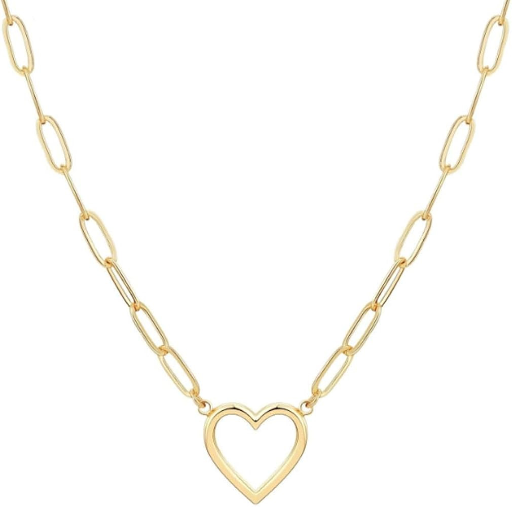 Heart Necklaces for Women 14K Gold/Silver Plated Paperclip Chain Love Heart Pendant Layered Neckl... | Amazon (US)