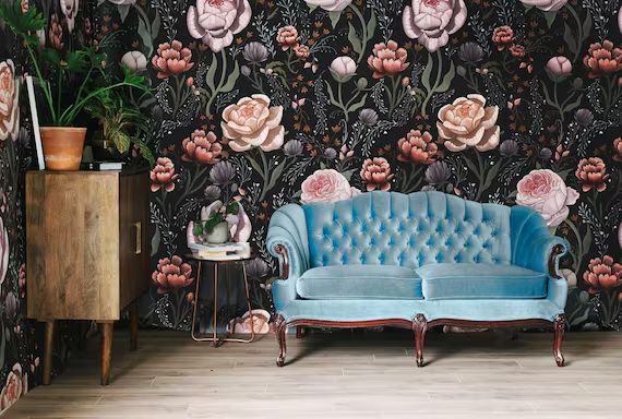 Rose le Soir Mural - Victorian Floral Pattern Wallpaper | Etsy (US)