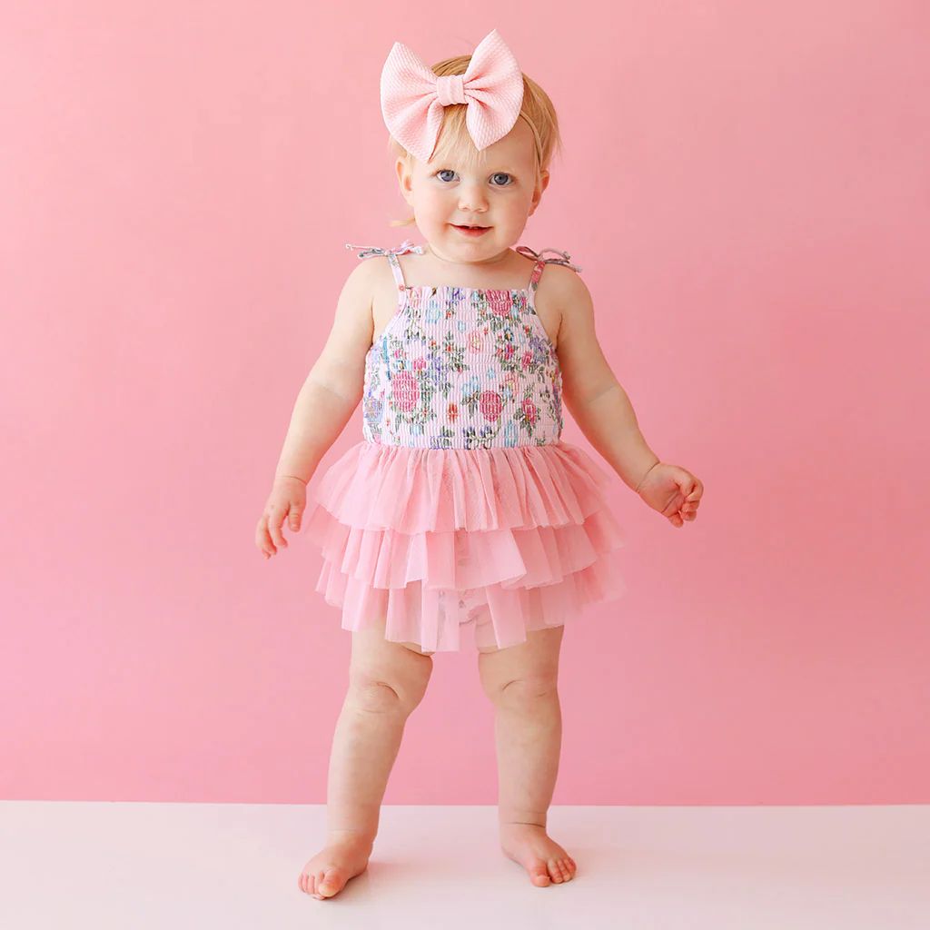 Floral Pink Spaghetti Strap Baby Tulle Bodysuit | Christine | Posh Peanut