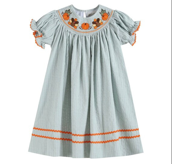 Light Blue Pinstripe Turkey Smocked Bishop Dress - Etsy | Etsy (US)