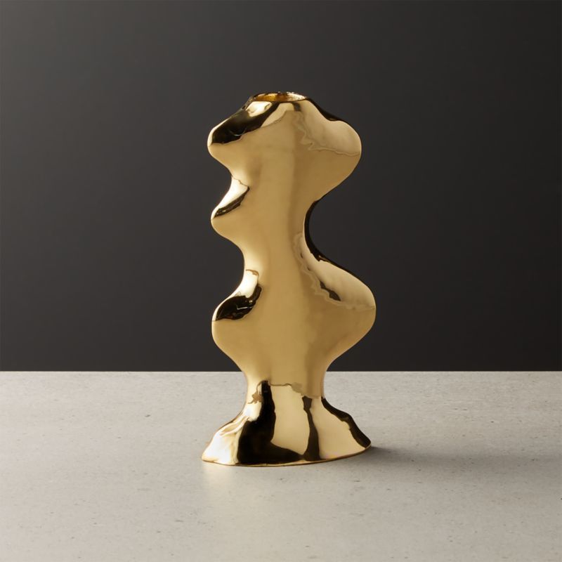 Waves Brass Taper Candle Holder Small + Reviews | CB2 | CB2